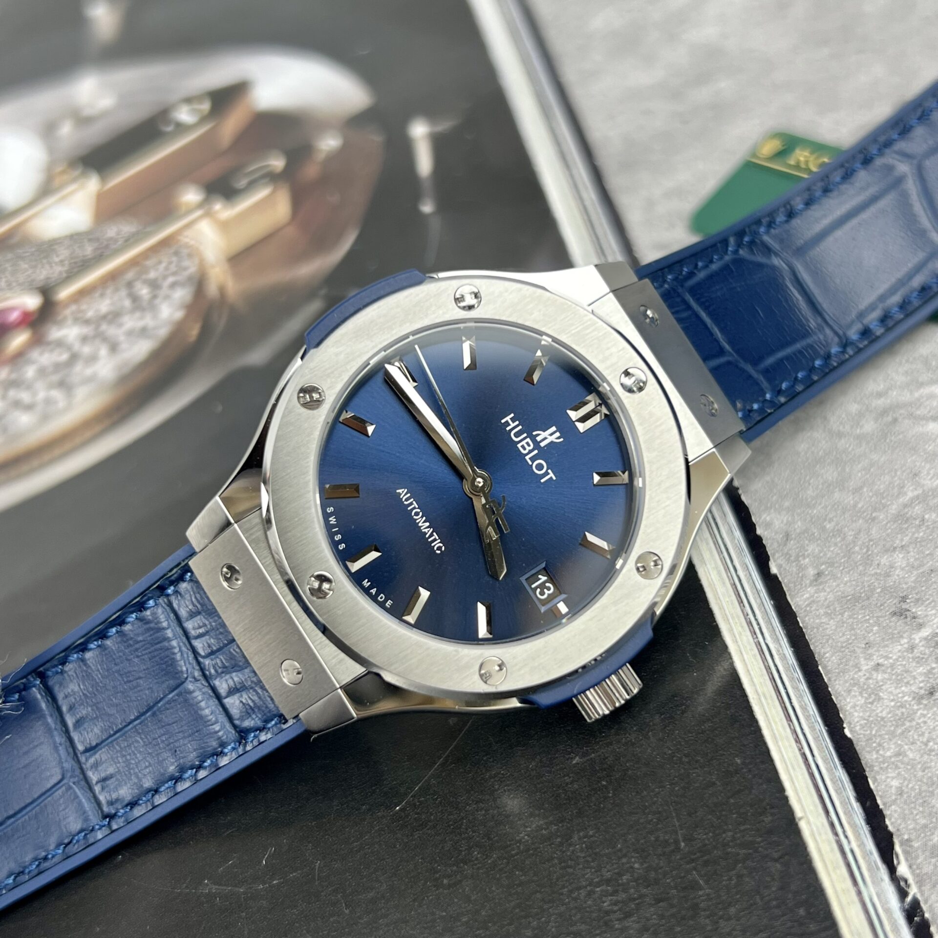 Hublot Classic Fusion Titanium Replica Watch Blue Leather Strap JJF 38mm