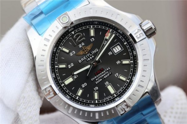 Replica Breitling Colt Automatic 44mm SS GF Black Textured Dial SS Bracelet A2824