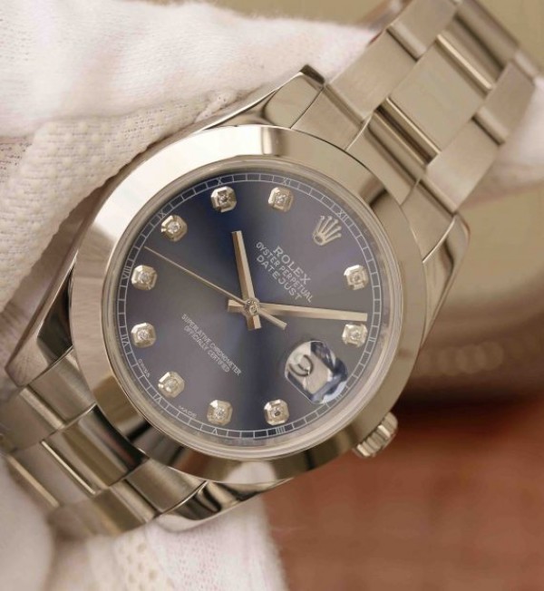 Replica Rolex DateJust 41mm 126300 Noob Blue Dial Diamonds Markers SS Oyster Bracelet A3235