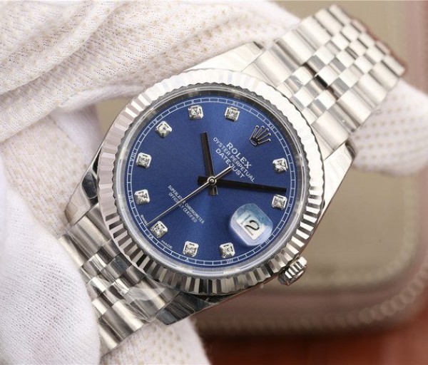 Replica Rolex DateJust 41mm 126334 Fluted Bezel Blue Dial Diamonds Markers Bracelet A3235