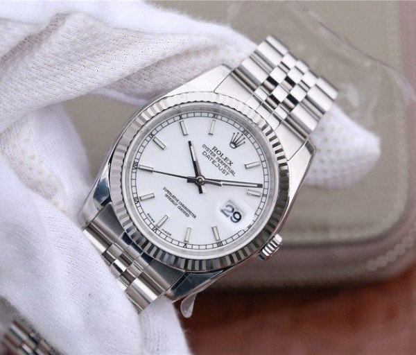 Replica Rolex DateJust 36mm SS 116234 ARF White Dial Stick Markers 904L SS Bracelet SA3135