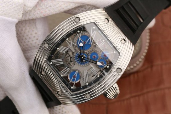 Replica Richard Mille RM018 Hommage a Boucheron SS Yellow Skeleton Dial Blue Rubber Strap 6T51