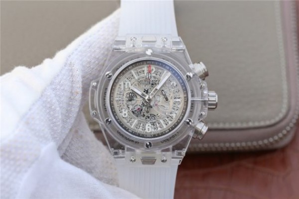 Replica Hublot Big Bang Unico Sapphire Plastic Case Skeleton Dial White Rubber Strap Jap Quartz