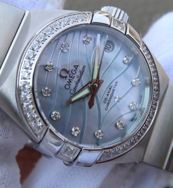 Replica Omega V6 Constellation 27mm SS Blue Dial Diamonds Markers SS Bracelet A8520