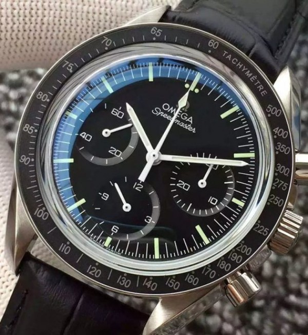 Replica Omega Speedmaster MoonWatch NASA SS Black Dial Leather Strap Manual Winding