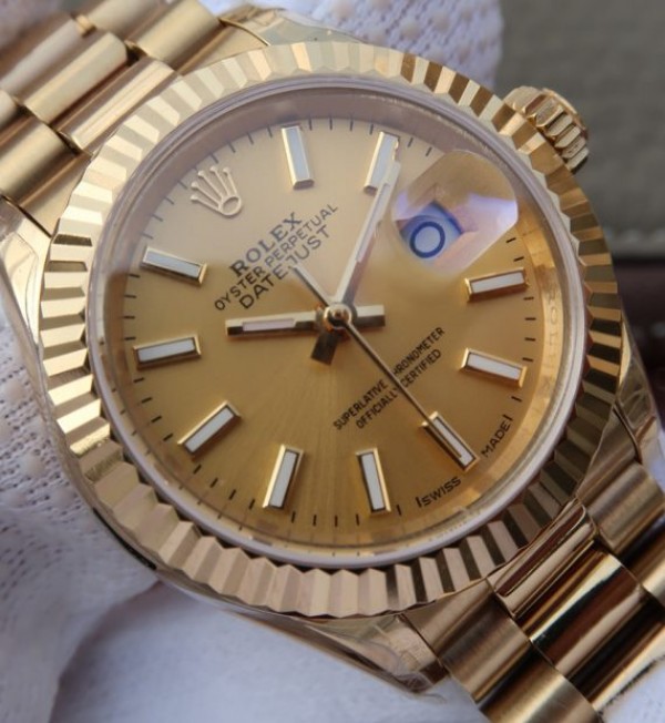 Replica Rolex DateJust 31mm Fluted Bezel RG Gold Dial Bracelet A2235