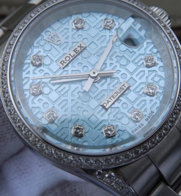 Replica Rolex DateJust 31mm Diamonds Bezel/Markers Blue Textured Dial A2235