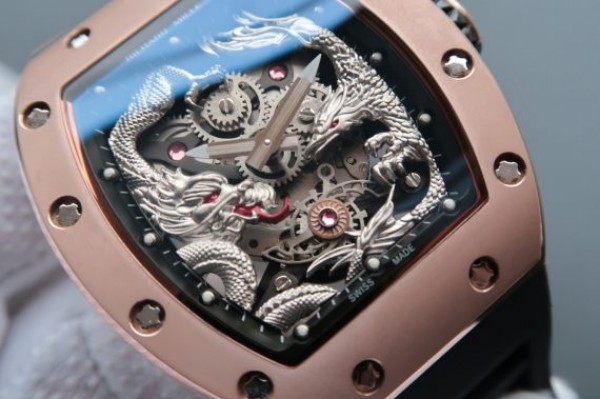 Replica Richard Mille RM057 Dragon Phoenix RG Case SS Dragon Dial Black Rubber Strap