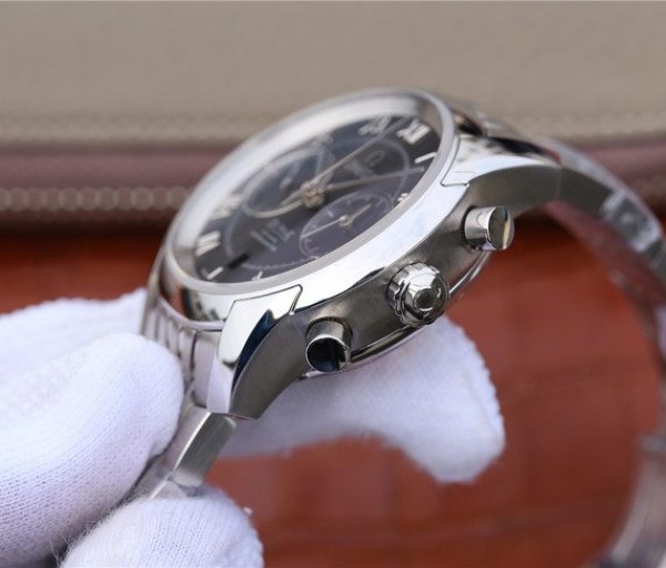 Replica Omega OMF De Ville Chronograph 42mm Black Dial SS Bracelet A9300