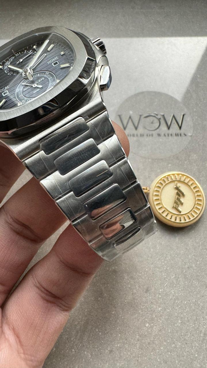 Replica PATEK PHILIPPE PPF Nautilus Chronograph Travel 5990 SS Grey Dial Stick on SS Bracelet A28-520