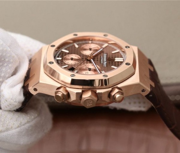 Replica Audemars Piguet Royal OAK Royal Oak Chronograph 26331 RG Brown Dial Leather Strap A7750