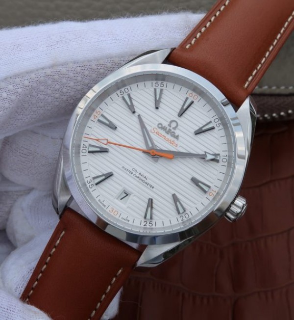 Replica Omega XF Aqua Terra Master White Textured Dial Orange Hands Leather A8900