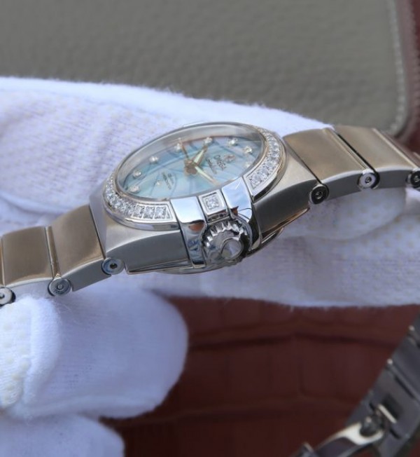 Replica Omega V6 Constellation 27mm SS Blue Dial Diamonds Markers SS Bracelet A8520