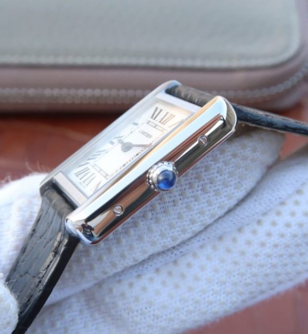 Replica Cartier Tank Solo SS White Dial Black Leather Strap Ronda Quartz