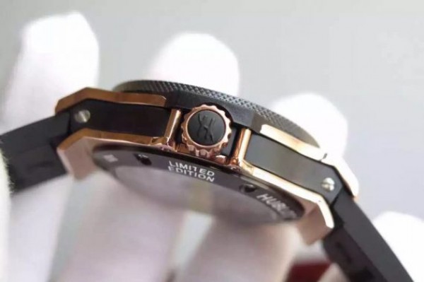 Replica Hublot Big Bang Tourbillon RG Black Textured Dial Black Rubber Strap