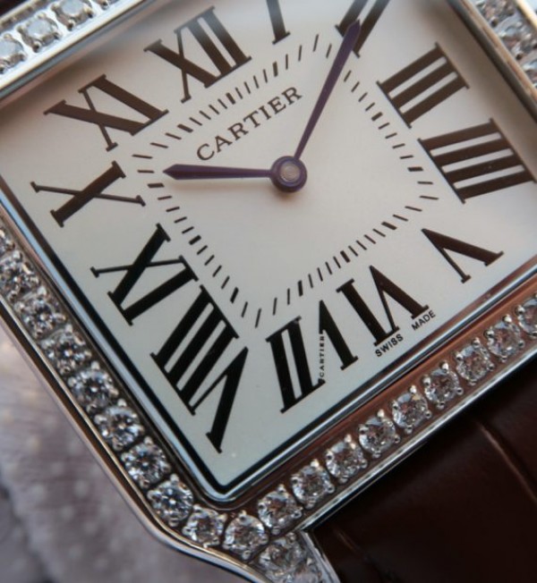 Replica Cartier Santos WH100651 Diamond SS White Dial Leather Strap A9015