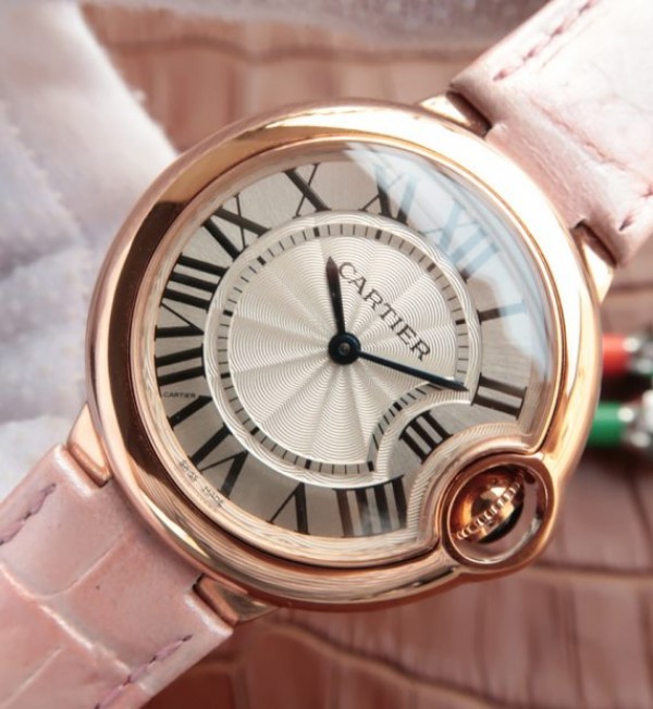 Replica Cartier Ballon Bleu 33mm RG White Dial Leather Strap Ronda Quartz