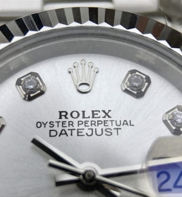 Replica Rolex DateJust 28mm Fluted Bezel White Dial Diamonds Markers Bracelet A2236