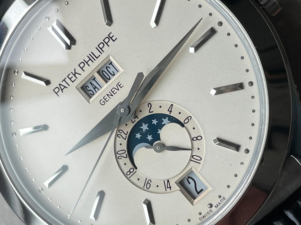 Replica PATEK PHILIPPE Annual Calendar Moonphase 5396 SS ZF 1:1 Best Edition White/Blue Dial on Black Leather Strap A324