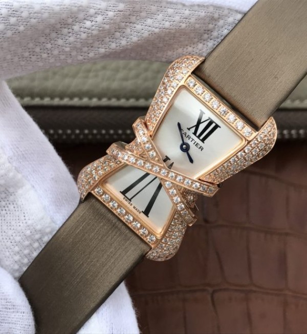 Replica Cartier High Jewelry Watches RG WJ306014 White Dial Brown Fabric Strap