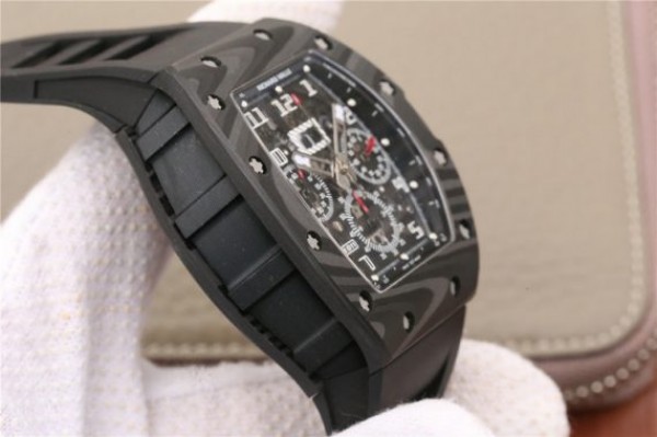 Replica Richard Mille RM011 NTPT Carbon Case Chronograph KVF Crystal Skeleton Dial White Black Rubber Strap A7750