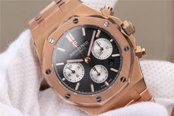 Replica Audemars Piguet Royal Oak Chronograph RG JHF Black/White Dial RG Bracelet A7750