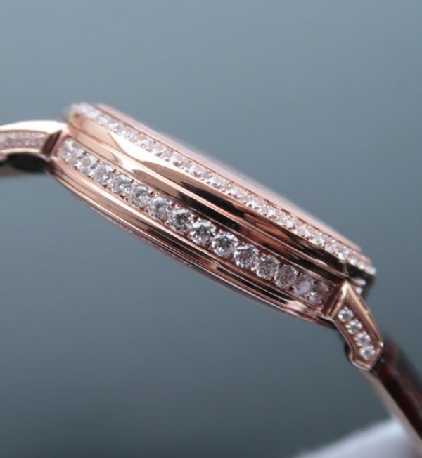 Replica Cartier Tourbillon RG Diamonds Dial Bezel Leather Strap