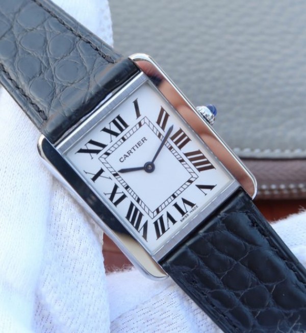 Replica Cartier Tank Solo SS White Dial Black Leather Strap Ronda Quartz
