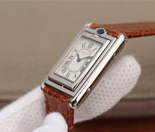 Replica Cartier Tank Reversible White Dial Leather Strap