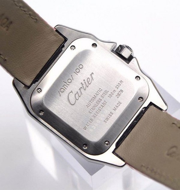 Replica Cartier V6 Santos 100 W20126X8 36mm White Dial Black Leather Strap