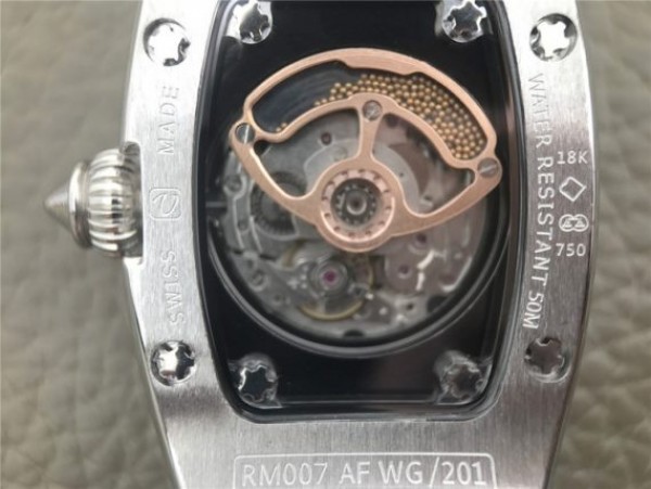 Replica Richard Mille RM 007 Lady SS Diamonds Black Inner Bezel White Rubber Strap 6T51
