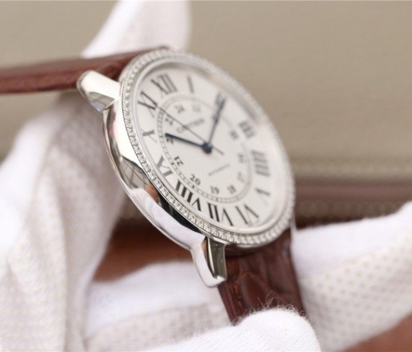 Replica Cartier Ronde De Cartier SS White Dial Diamonds Bezel Croco Strap A2892