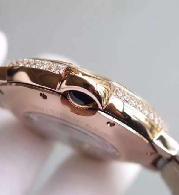 Replica Cartier Ballon Bleu Tourbillon RG Diamond Bezel Brown Leather Strap