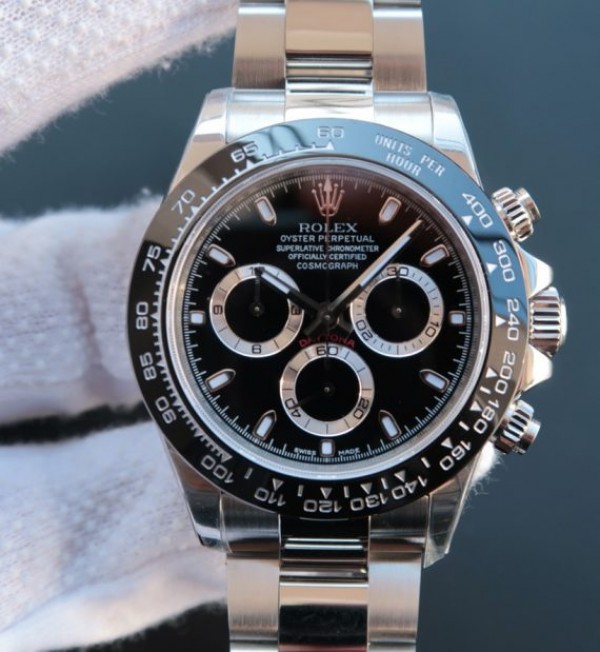 Replica Rolex Daytona 116500 LN Noob Black Dial SS Bracelet A7750