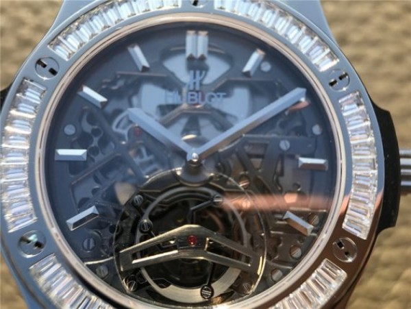 Replica Hublot Classic Fusion Tourbillon 42mm TF Skeleton Dial Black Gummy Strap A23J