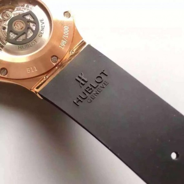 Replica Hublot Big Bang Classic Fusion RG Black Dial Diamonds Bezel Rubber Strap A2824