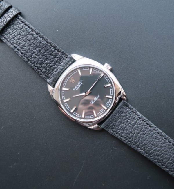 Replica Rolex Cellini Danaos 4243 SS Black Dial Black Leather Strap A2824