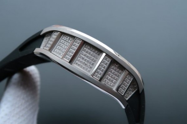 Replica Richard Mille RM057 Dragon Phoenix SS Case Diamonds Bezel Silver Dial Black Rubber Strap