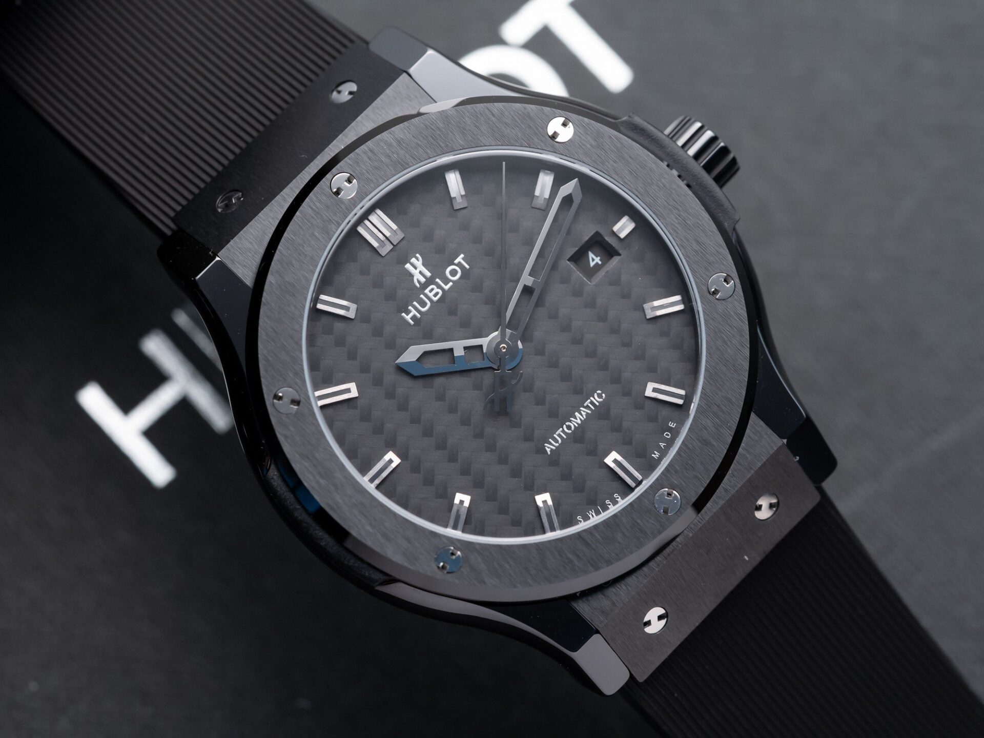 Hublot Classic Fusion Replica Watch Ceramic Carbon Dial Rubber Strap GSF 42mm