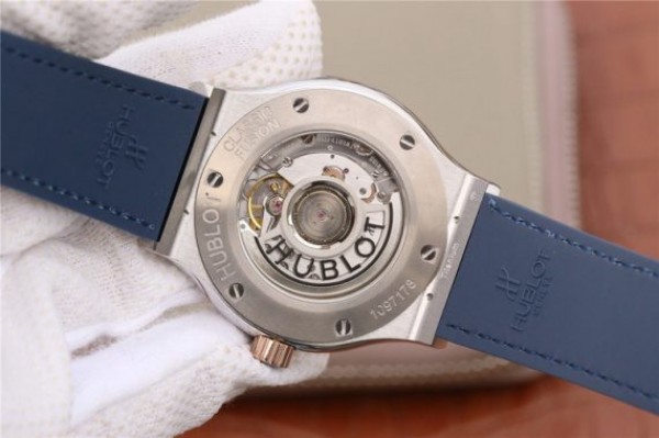 Replica Hublot Classic Fusion 42mm RG JJF Blue Dial Blue Gummy Strap A2892