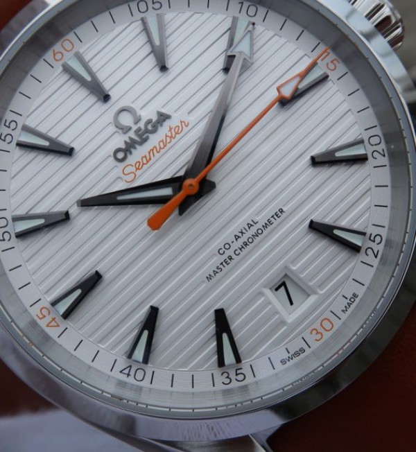 Replica Omega XF Aqua Terra Master White Textured Dial Orange Hands Leather A8900