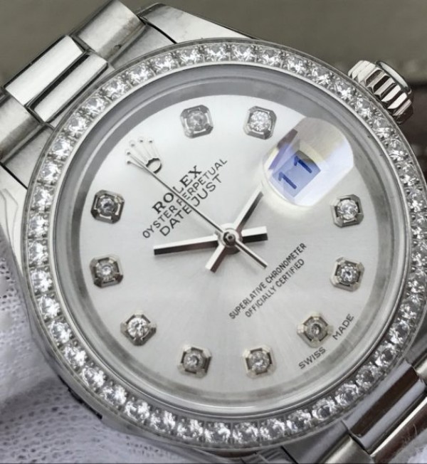 Replica Rolex DateJust 28mm Diamonds Bezel White Dial Diamonds Markers SS Bracelet A2236