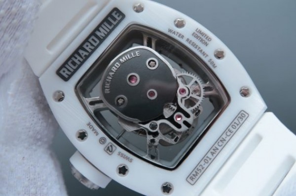 Replica Richard Mille RM052 White Ceramic Diamonds Skull Dial White Rubber Strap MIYOTA8215