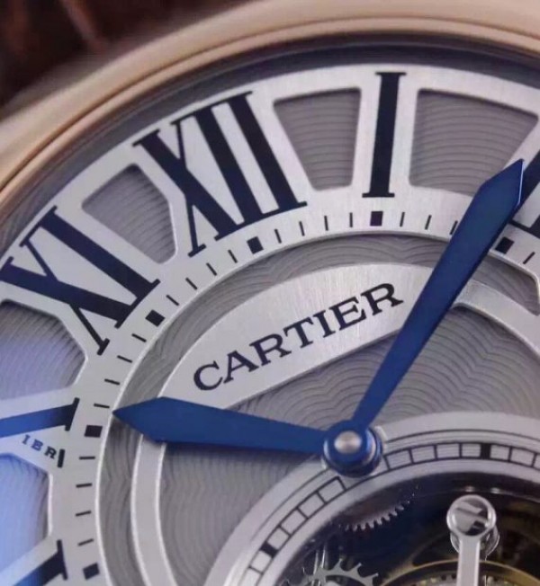 Replica Cartier Ballon de Cartier Tourbillon RG Gray Dial Leather Strap Flying Tour