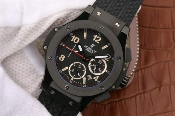Replica Hublot Big Bang 44mm Full Ceramic Black Dial Black Rubber Strap HUB4100