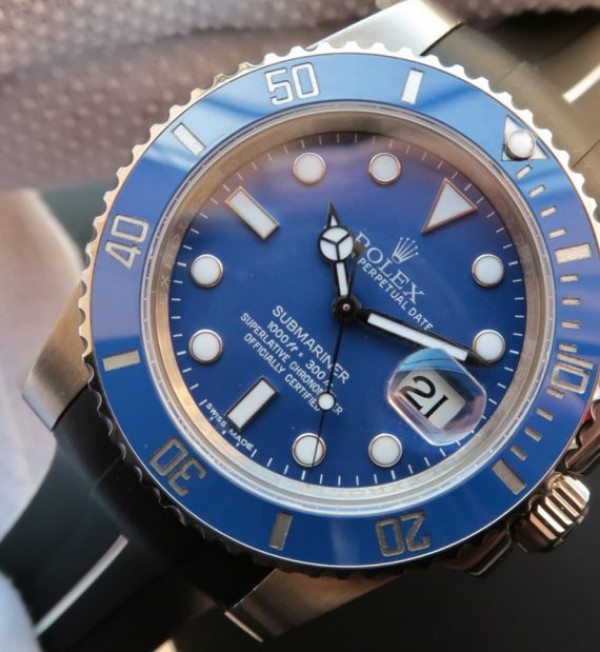 Replica Rolex Submariner 116619 LB Blue Ceramic Noob V7 Black Rubber Strap A3135