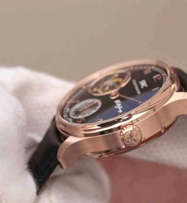 Replica IWC AZ Portuguese Flying Tourbillon SS Black Dial Leather Strap