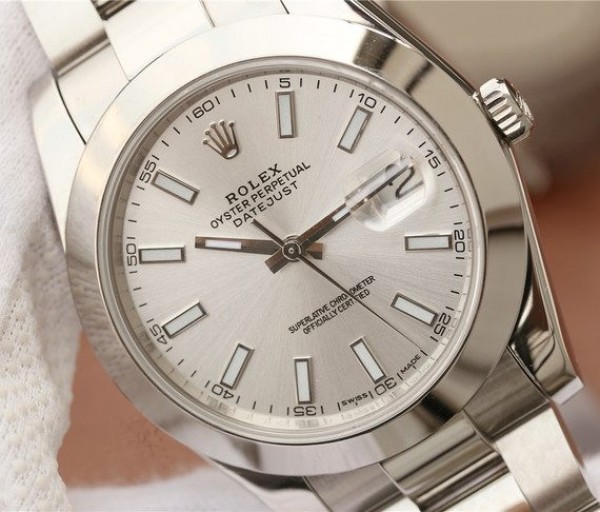 Replica Rolex DateJust 41mm 126300 Noob Polished Bezel Silver Dial Stick Markers Bracelet A3235