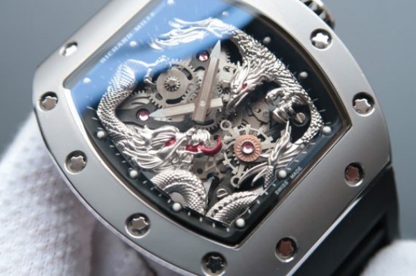 Replica Richard Mille RM057 Dragon Phoenix SS Case Silver Dragon Dial Black Rubber Strap