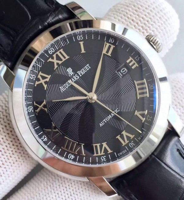 Replica Audemars Piguet Jules Audemars 15170 Roman numerals SS Black Dial Leather Strap A3120
